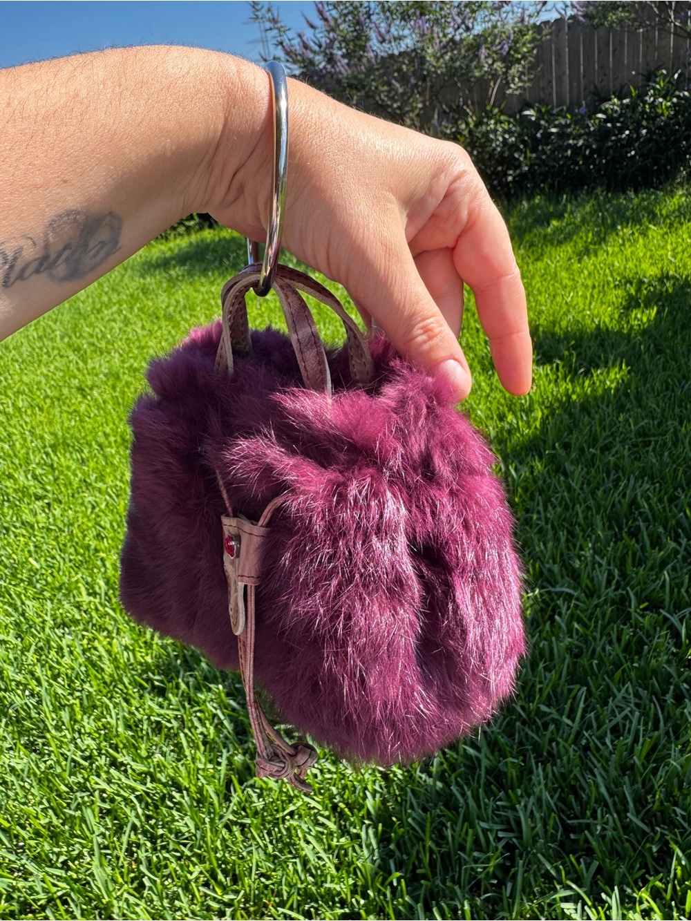 Caterina Lucchi Fur Mini Handbag Made In Italy Burgundy Ring Handle Y2K - Picture 3 of 15